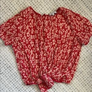 Madewell Red Floral knotted blouse size XS